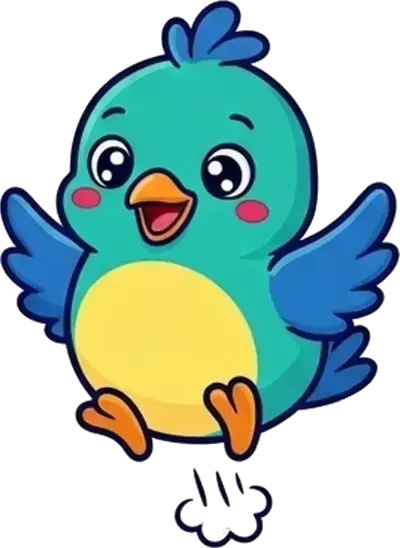 O Balbuu, passarinho azul do app, voando